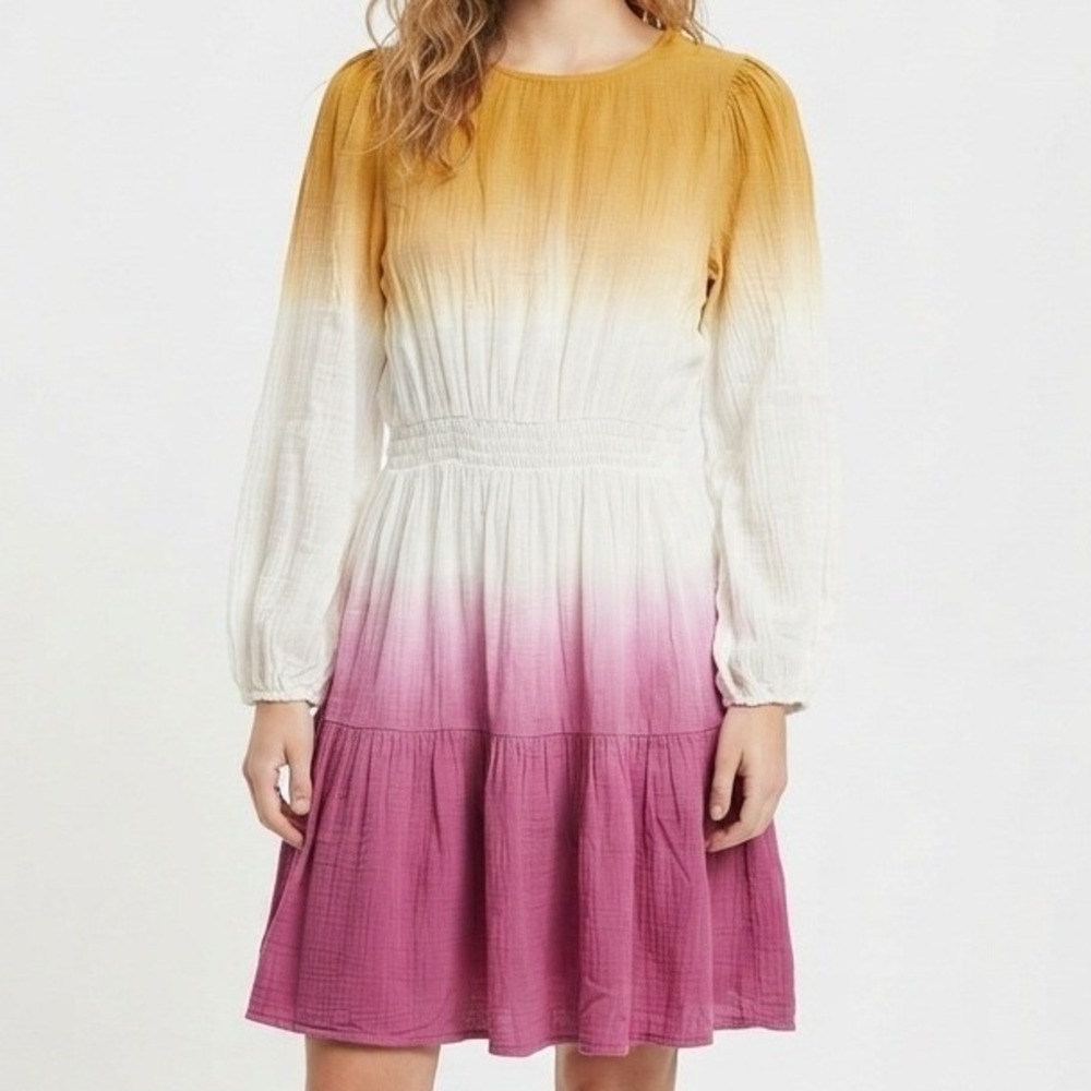 Universal Thread Dress Womens Small Multicolor Ombre Gauze Tiered Boho Mini